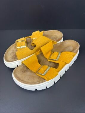 Birkenstock Papillio Platform Arizona Sandals Yellow Suede size US 6